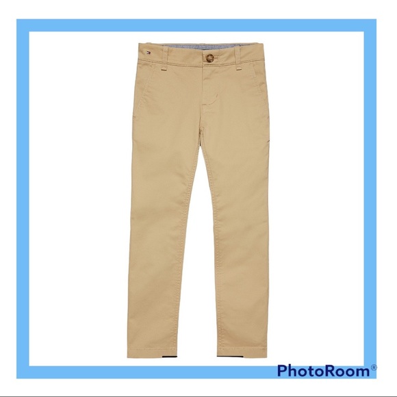 Tommy Hilfiger Pants Boys Small Sz 8 Beige Stretch Chino Khaki Slim Fit Trousers - Picture 1 of 15